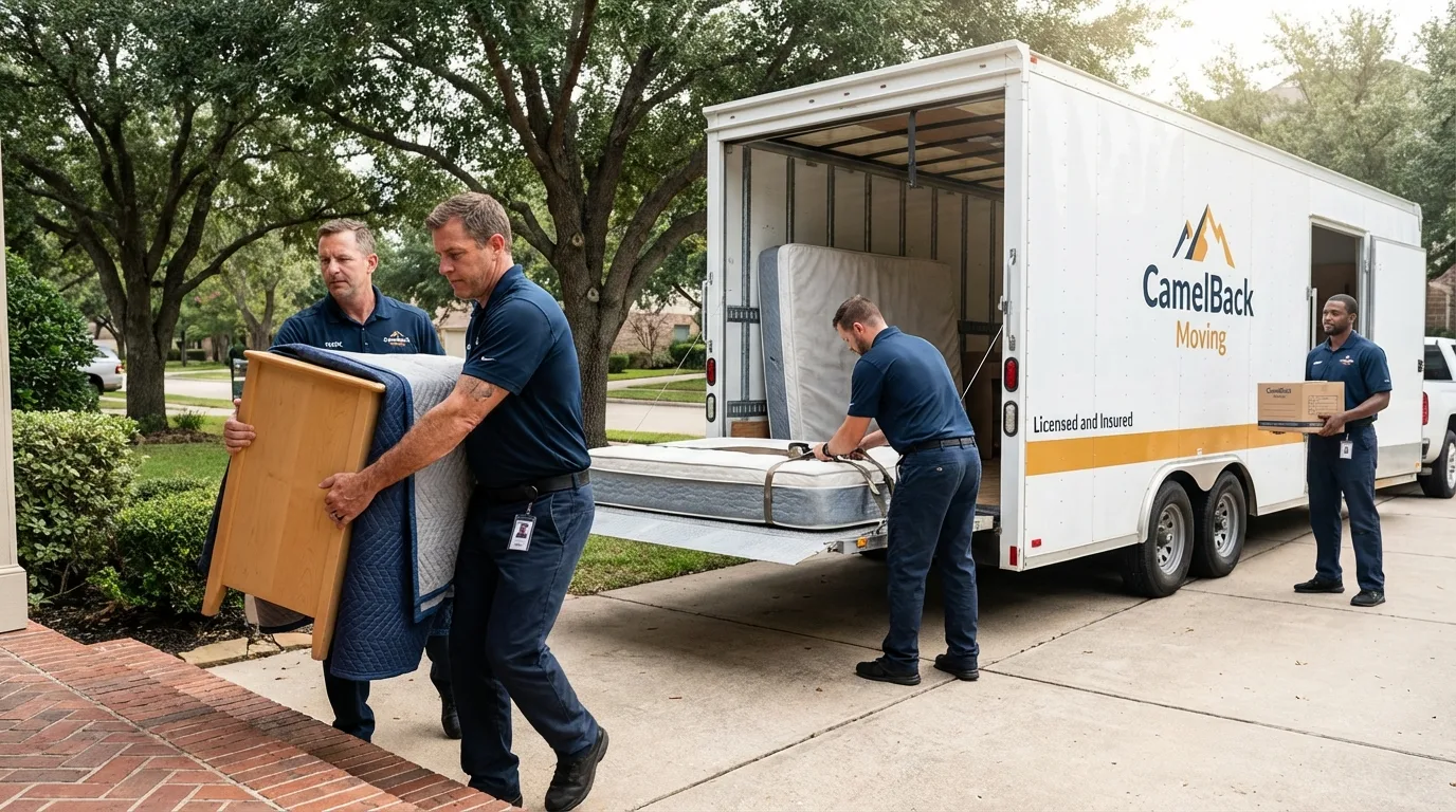 Crew loading residential truck for cross-state move from Red Boiling Springs, TN