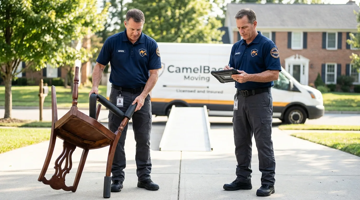 Movers inspecting furniture for damage prevention before loading in Red Boiling Springs, TN