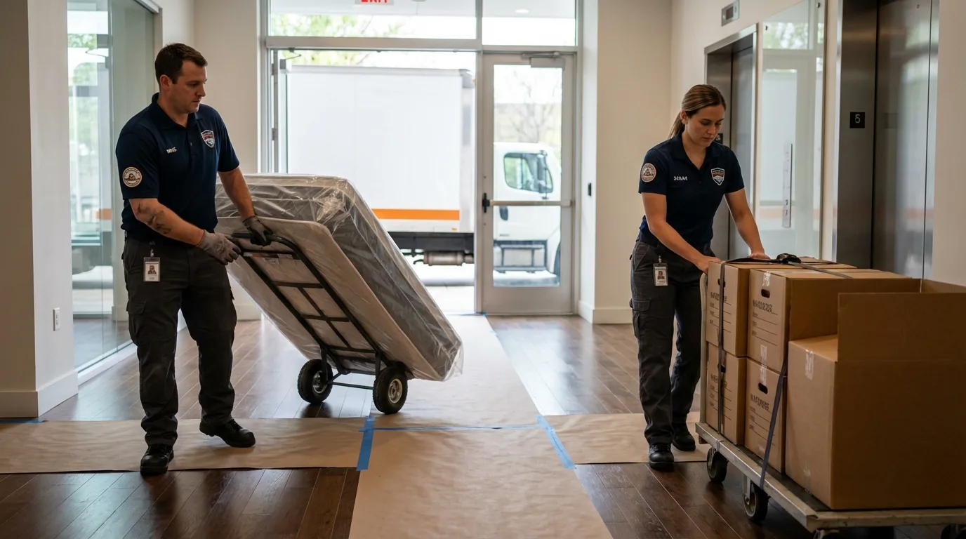 Professional apartment movers loading elevator in Red Boiling Springs, TN